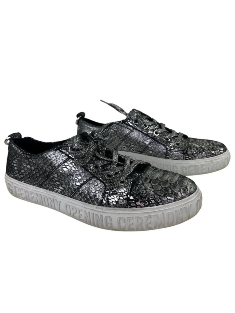 Opening Ceremony Metallic Snakeskin Low-Top Sneakers, Size 6-6.5